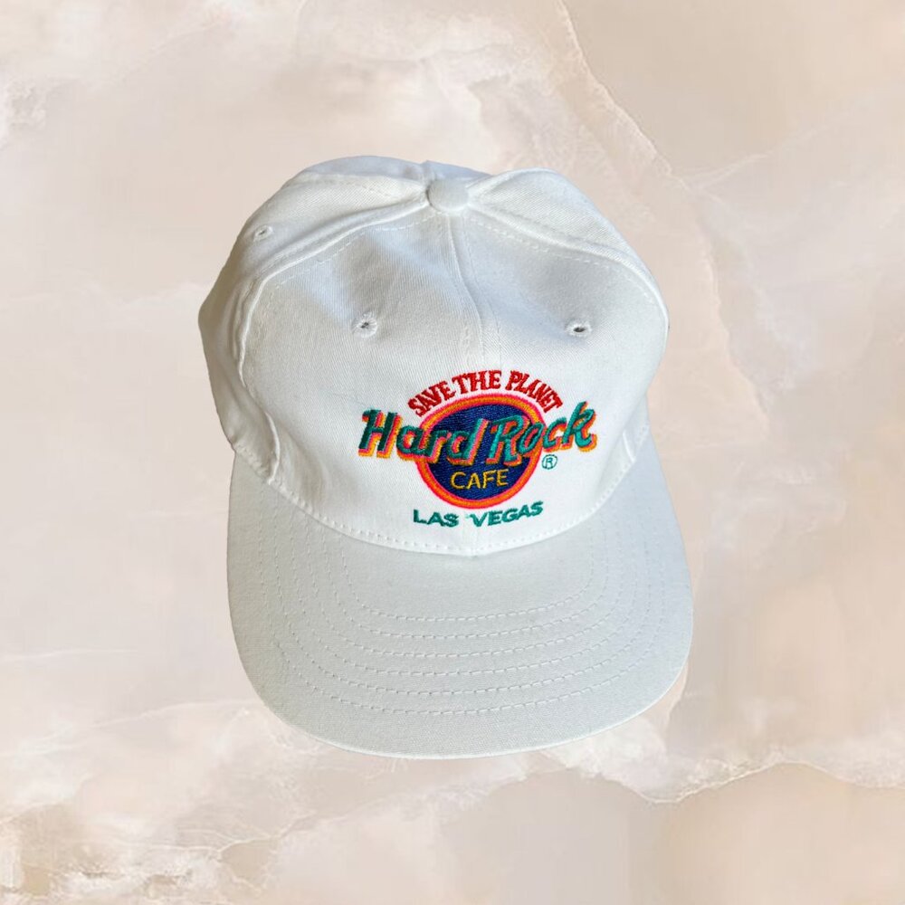 HARD ROCK CAFE Vintage Hat 90s Snapback Save the Planet Las Vegas White Green